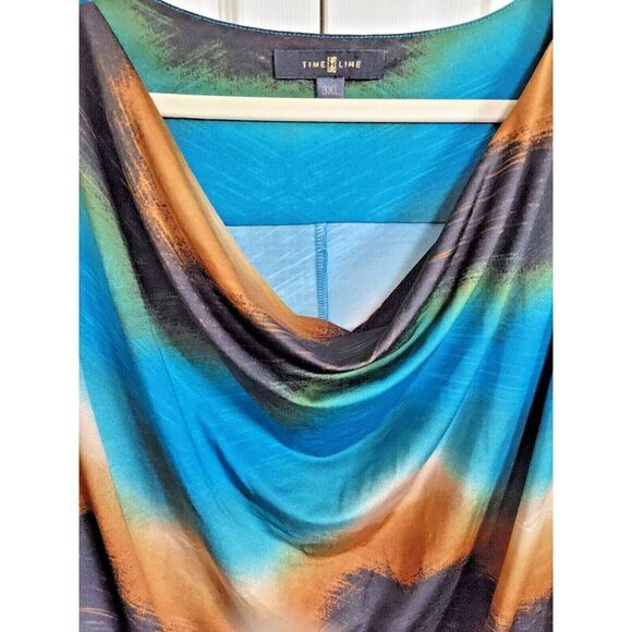 Time Line 3X Browns/Blues Tie Dye Zipper‎ Shoulder Drape Neck Top Tank Shell - Picture 6 of 8
